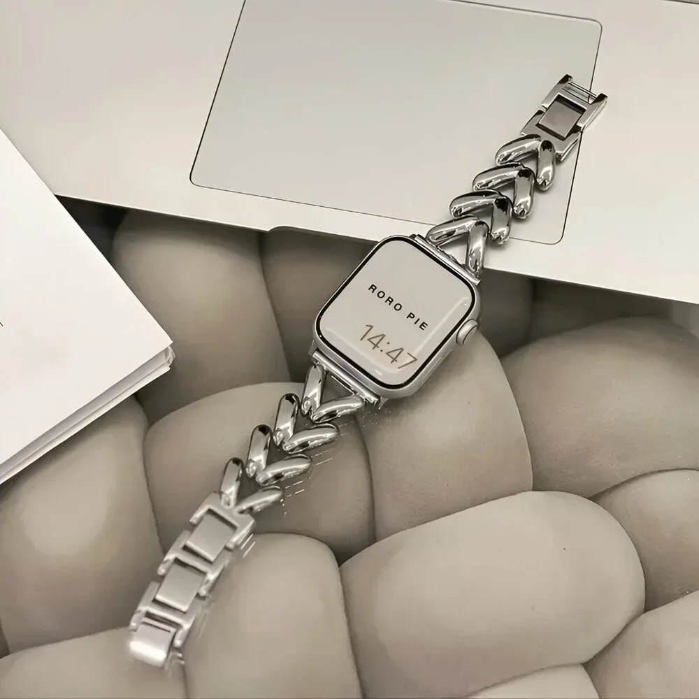 Apple Watch Band Adjustable Stylish Strap Silver Stainless Watch Band - Silver - Picture 3 of 9